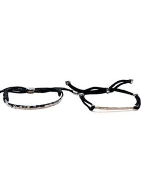 Set of 2 Express Adjustable Black Cord Bracelets with Silver